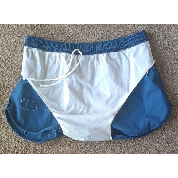 Vintage Mens Malibu Swim Trunks Sz Large Navy Blue Yellow Board Short Drawstring - Picture 5 of 5
